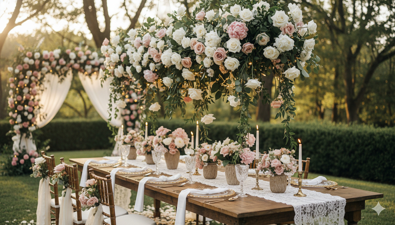 Wedding floral decoration setup